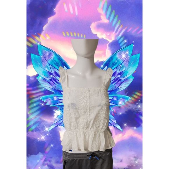 Sweet Wanderer White Peplum Sleeveless Semi Sheer Blouse Size M 100% Cotton - Picture 1 of 6